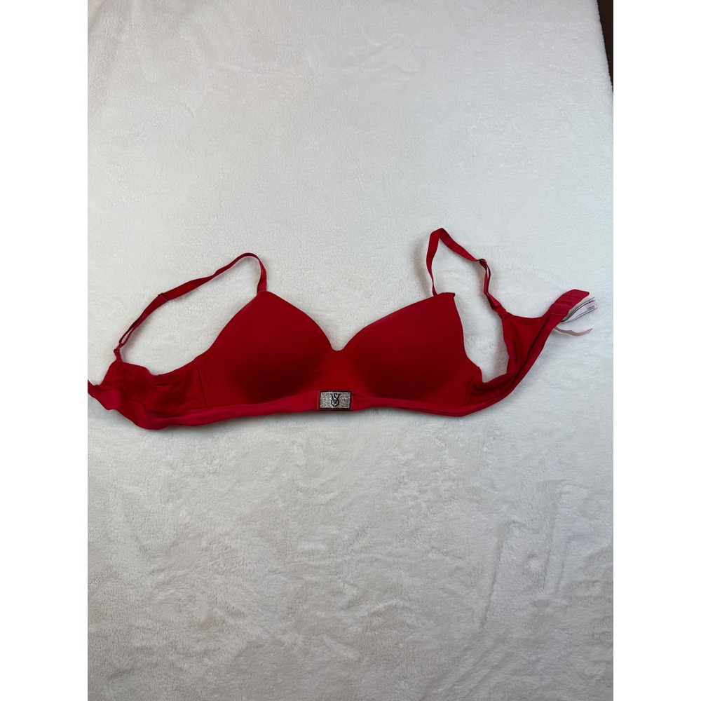 Victoria's Secret Red Wireless Rhinestone Logo T-Shirt Bra 40C